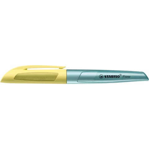 Penna stilografica Stabilo Flow Cosmetic - 0,5 mm - inchiostro blu - fusto giallo/azzurro metallizzato - 5072/5-41